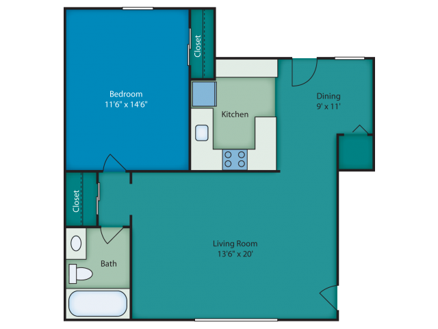 One bedroom floor Plan  at Chateau Terrace Apartments