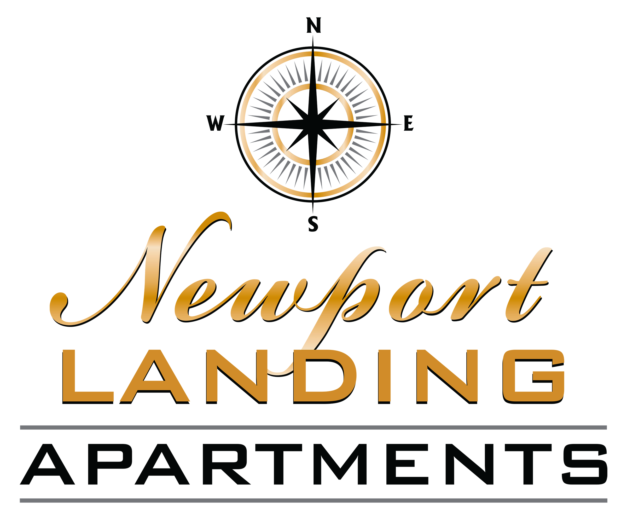 A logo with the text "Newport Landing Apartments" is displayed.