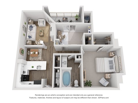 a 1 bedroom floorplan is shown in this illustration