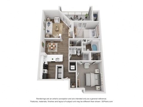 a stylized floor plan of a 1 bedroom unit with a bathroom
