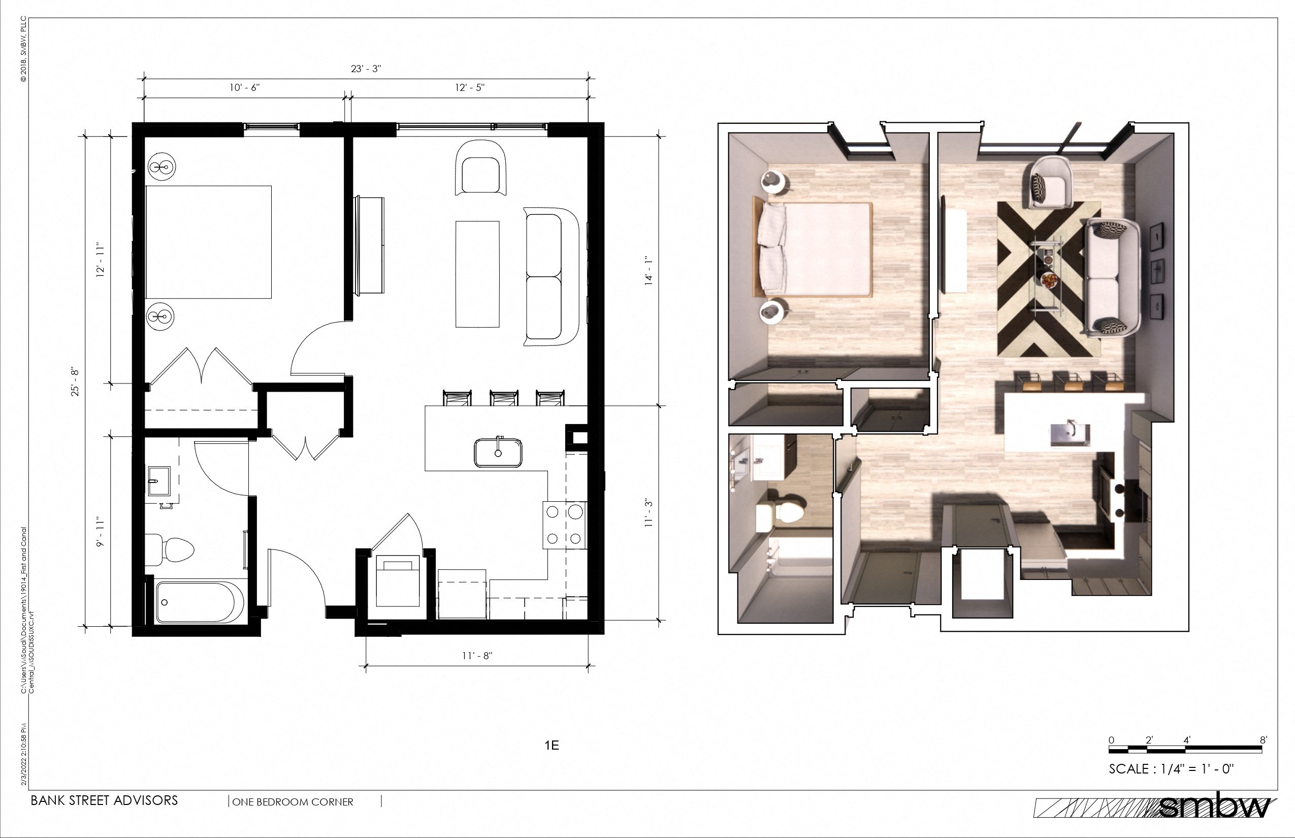 a floor plan of a small house with a bedroom and a living room