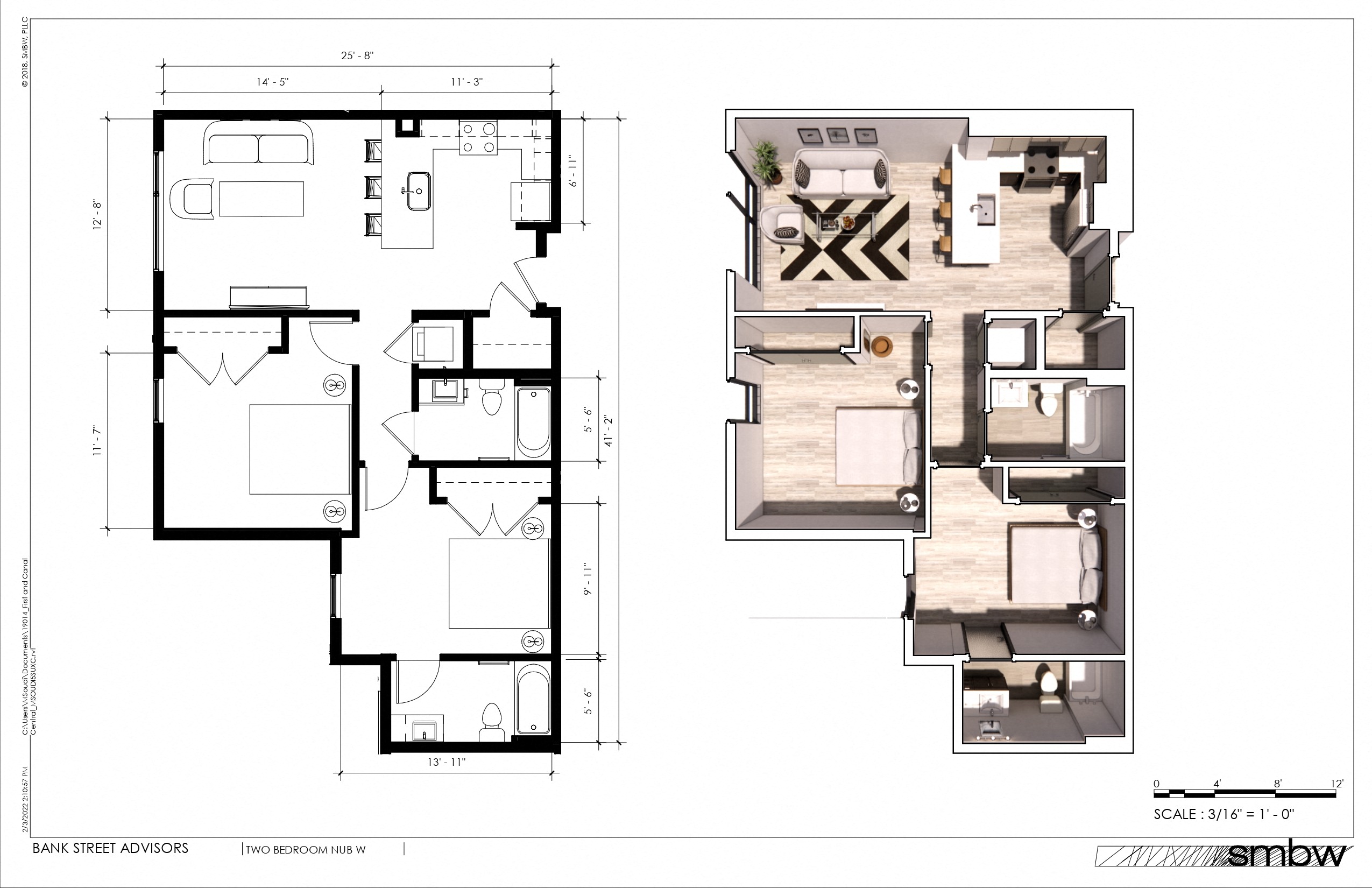 a floor plan of a house with two different views of it