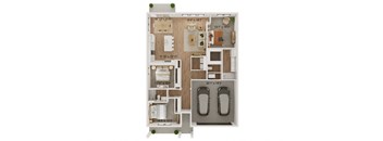 a floor plan of a 3 bedroom unit with a wood floor