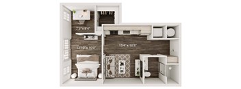 a 2 bedroom floor plan with a bathroom and a living room