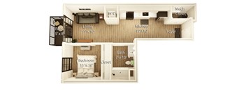 Studio Floor Plan | 631 Sq. Ft. at Crossline, Columbus, 43201