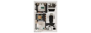 a furnished floor plan of a 1 bedroom apartment