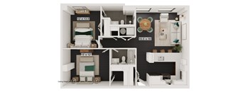 a bedroom with a bed and a desk in a 555 waverly unit