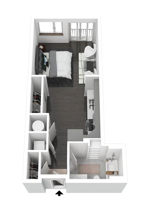 Studio-S2 Floor Plan | 400 Sq. Ft. at Metropolis Apartments, Glen Allen, 23060