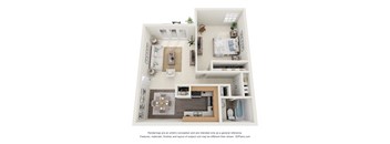 a 3d floor plan of a home with a bedroom and living room