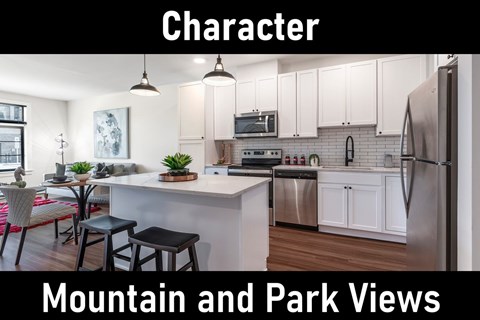 A kitchen with a refrigerator, stove, and a dining table with chairs.