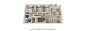 3 Bed 2 Bath - 3A Floor Plan | 1,255 Sq. Ft. at The Everett  Apartments in Roanoke, VA 24018