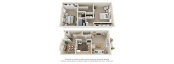 2 Bed 1.5 Bath Floor Plan | 1,137 Sq. Ft. at The Everett  Apartments in Roanoke, VA 24018