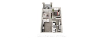 1 Bed 1 Bath Geer Floor Plan | 674 Sq. Ft.  at Ellis Station, Durham, NC