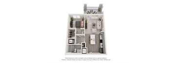 1 Bed 1 Bath Gregson Floor Plan | 737 Sq. Ft. at Ellis Station, Durham, NC, 27703