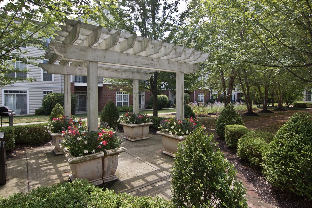A garden with a white pergola and a brick pathway. at Times Square, Dublin, 43016
