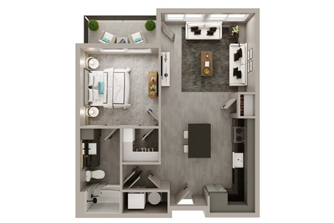 A modern bathroom with a toilet, sink, and mirror.