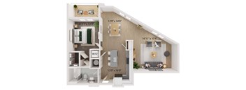 1 Bed 1 Bath Floor Plan | 902 Sq. Ft. at The Walker Virginia Center, Virginia, 23059