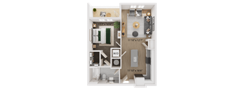 A 117x106 floor plan of a house with a living room, kitchen, and bathroom.