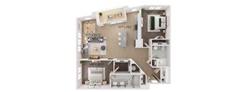 2 Bed 2 Bath Floor Plan | 1,187-1,237 Sq. Ft. at The Walker Virginia Center, Virginia, 23059