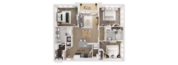 2 Bed 2 Bath Floor Plan | 1,241 Sq. Ft. at The Walker Virginia Center, Virginia, 23059