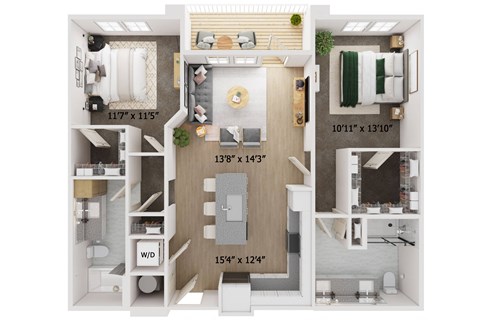 2 Bed 2 Bath Floor Plan | 1,085 Sq. Ft. at The Walker Virginia Center, Glen Allen, Virginia