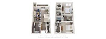 a stylized floor plan of a 2 bedroom apartment