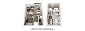 a stylized floor plan of a two bedroom apartment