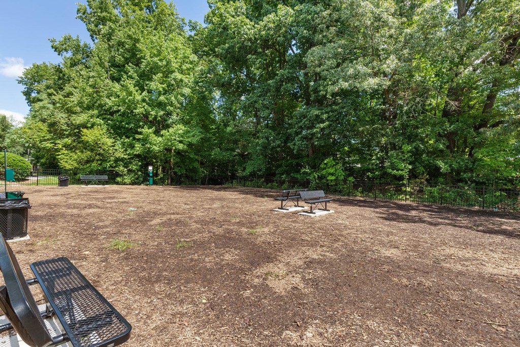a picnic area with a grill and benches in a parkat Village 1373, Greensboro, NC