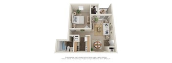 1 Bed 1 Bath Floor Plan | 641 Sq. Ft. at The Everett Apartments , Roanoke, 24018