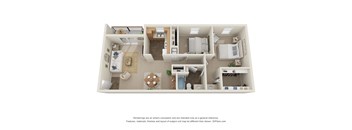 2 Beds 1 Bath Floor Plan | 1,028 Sq. Ft. at The Everett Apartments , Roanoke, VA