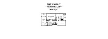 A floor plan for a 2 bedroom, 2 bath apartment with a living room, kitchen, and bathroom.