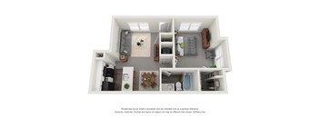 1 bed 1bath Latham Floor Plan | 600 Sq. Ft.  at Wendover River Oaks Apartments, Greensboro, NC, 27409