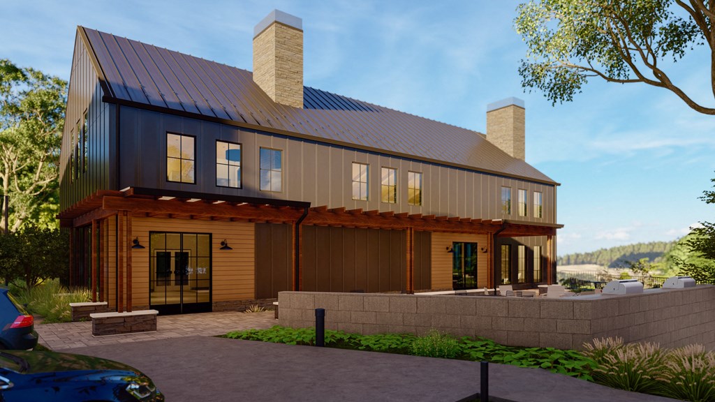 a rendering of a house with a cinder block wall in front of a driveway at Terraces at High Mountain, Huntsville, AL
