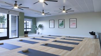 Fitness Center With Yoga/Stretch Area at Boardwalk at Research Park, Huntsville, AL, 35811