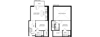 brick 2 bed- 2 bath loft 904 sqft