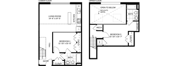 brick 2 bed- 2 bath loft 999 sqft