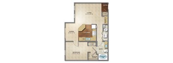 1 bed 1bath Willow floor plan | 761 Sq. Ft. at The Charleston Apartments , Columbus, 432211 bed 1bath