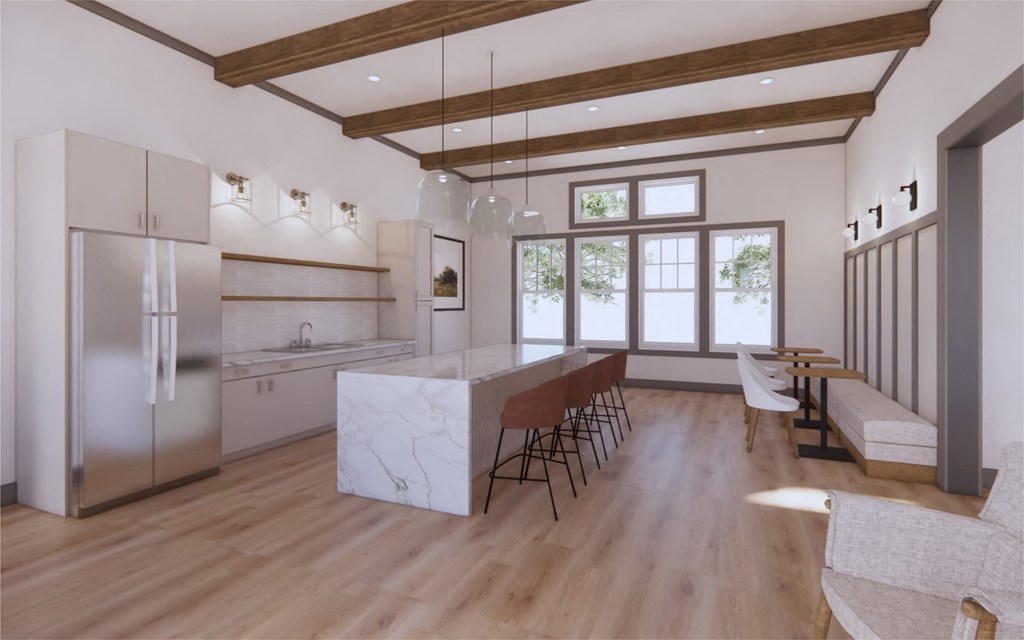 Elegant And Timeless Kitchen with marble countertop at The Mark Townhomes Apartments, Harrisonburg, VA
