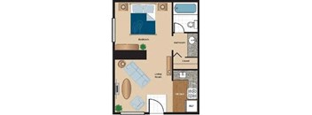 a floor plan of a small house with a bathroom and a bedroom