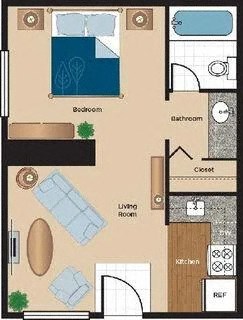 a floor plan of a small house with a bathroom and a bedroom