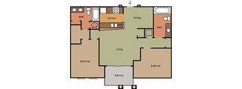 2 Bedroom Floor Plan at The Greens at Fort Mill, Fort Mill, SC
