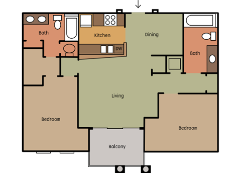 2 Bedroom Floor Plan at The Greens at Fort Mill, Fort Mill, SC