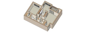 a drawing of a house with a kitchen and a living room