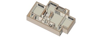 a drawing of a room with a desk and a chair