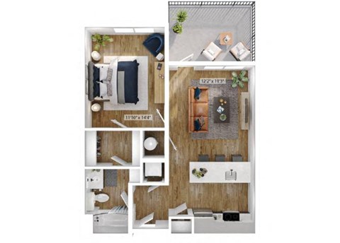 1 Bed 1 Bath Floor Plan | 774 Sq. Ft.  at Boardwalk at Research Park in Huntsville, AL 35811