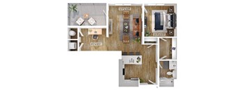 1 Bed 1 Bath Floor Plan | 939 Sq. Ft. at Boardwalk at Research Park in Huntsville, Alabama 35811