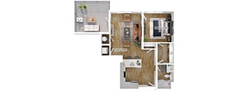 1 Bed 1 Bath Floor Plan | 892 Sq. Ft. at Boardwalk at Research Park in Huntsville, AL