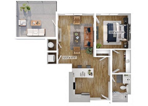 1 Bed 1 Bath Floor Plan | 892 Sq. Ft. at Boardwalk at Research Park in Huntsville, AL