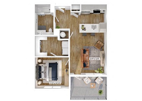 1 Bed 1 Bath Floor Plan | 774 Sq. Ft. at Boardwalk at Research Park in AL 35811
