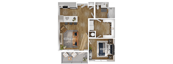 1 Bed 1 Bath Floor Plan | 839 Sq. Ft. at Boardwalk at Research Park in Huntsville, Alabama